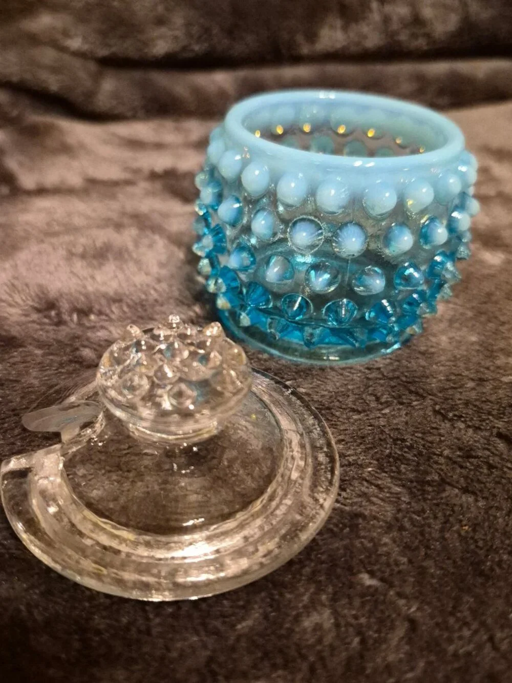 Fenton Blue Hobnail Mustard Jar with Lid (No Spoon)